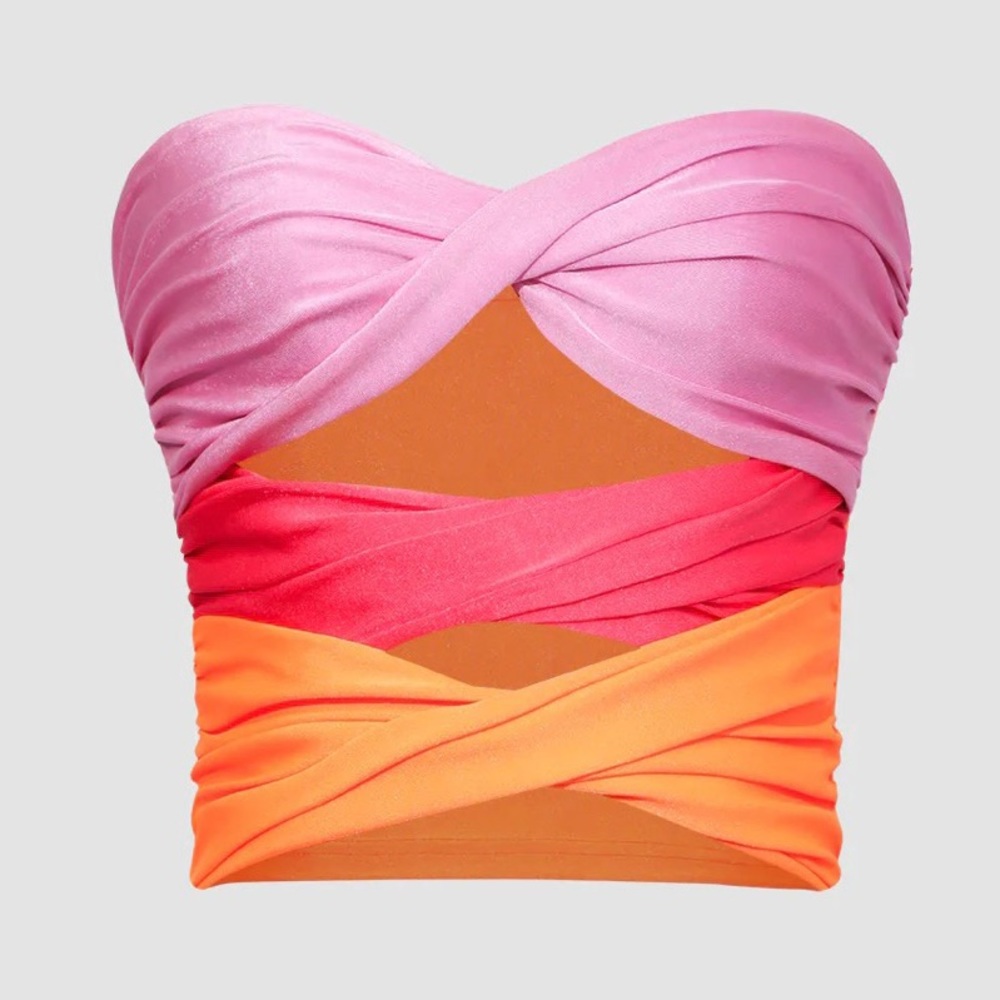 Contrast Twisted Front Tube Top, Medium, MICAS